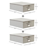 Ocean Home Textile 3'lü Küçük Boy Gri Balıksırtı Destekli Hurç Set 31 x 38 x 12 cm