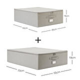 Ocean Home Textile 2'li Gri Balıksırtı Destekli Hurç Set  45 x 55 x 18 + 55 x 70 x 18 cm