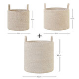 Ocean Home Textile 3'lü Bej Kırçıllı Pamuklu Halat Sepet Set 26 x 22 / 35 x 27 / 40 x 40 cm
