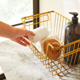 Ocean Home Textile Altın Renk Metal Sepet 32 x 22 x 16 cm