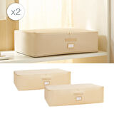 Ocean Home Textile 2'li Mega Boy Bej Balıksırtı Baza Altı Hurç Set 74 x 46 x 22 cm
