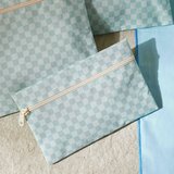 Ocean Home Textile 5'li Su Geçirmez Pvc Astarlı Mint Dama Desen Islak Kuru Çanta Seti 20 x 13 / 24 x 20 / 30 x 24 / 28 x 30 / 30 x 36 cm