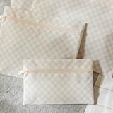 Ocean Home Textile 5'li Su Geçirmez Pvc Astarlı Bej Dama Desen Islak Kuru Çanta Seti 20 x 13 / 24 x 20 / 30 x 24 / 28 x 30 / 30 x 36 cm