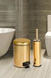 ELİT İKİLİ BANYO SETİ - GOLD ( 3LT ÇÖP KOVASI + TUVALET FIRÇASI )