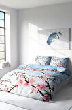 Blue Cherry Blosom 3d Çift Kişilik Nevresim Takımı