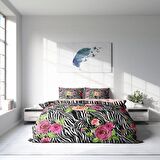 Monohome Zebra Flower 3D Temalı Pamuk Saten Çift Kişilik Nevresim Takımı