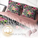 Monohome Zebra Flower 3D Temalı Pamuk Saten Çift Kişilik Nevresim Takımı