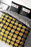 Nevresim Takımı %100 Doğal Pamuk Çift Kişilik 3d Digital I Love Emoji