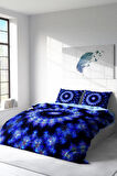 Nevresim Takımı %100 Doğal Pamuk Çift Kişilik 3d Digital Blue Damask