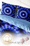 Nevresim Takımı %100 Doğal Pamuk Çift Kişilik 3d Digital Blue Damask