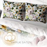 Monohome Flower Bear Çiçekli Pamuk Saten Çift Kişilik Nevresim Takımı