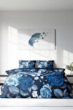 Nevresim Takımı %100 Doğal Pamuk Çift Kişilik 3d Digital Blue Flower
