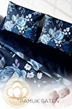 Nevresim Takımı %100 Doğal Pamuk Çift Kişilik 3d Digital Blue Flower