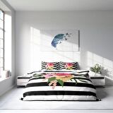 Monohome Flower Line Çiçekli Pamuk Saten Çift Kişilik Nevresim Takımı