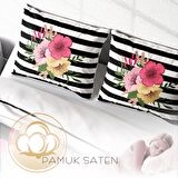 Monohome Flower Line Çiçekli Pamuk Saten Çift Kişilik Nevresim Takımı