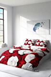Nevresim Takımı %100 Doğal Pamuk Çift Kişilik 3d Digital White & Red