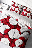 Nevresim Takımı %100 Doğal Pamuk Çift Kişilik 3d Digital White & Red