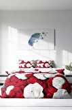 Nevresim Takımı %100 Doğal Pamuk Çift Kişilik 3d Digital White & Red