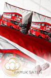 Nevresim Takımı %100 Doğal Pamuk Çift Kişilik 3d Digital London Bus