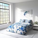 Monohome Blue Rose 3D Temalı Pamuk Saten Çift Kişilik Nevresim Takımı