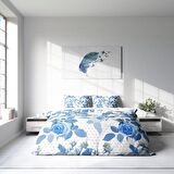 Monohome Blue Rose 3D Temalı Pamuk Saten Çift Kişilik Nevresim Takımı