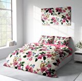 Monohome Pinkrose Çiçekli Pamuk Saten Çift Kişilik Nevresim Takımı