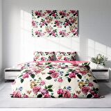 Monohome Pinkrose Çiçekli Pamuk Saten Çift Kişilik Nevresim Takımı