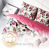Monohome Pinkrose Çiçekli Pamuk Saten Çift Kişilik Nevresim Takımı