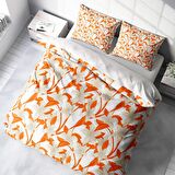 Monohome Orange Çiçekli Pamuk Saten Çift Kişilik Nevresim Takımı