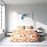 Monohome Orange Çiçekli Pamuk Saten Çift Kişilik Nevresim Takımı
