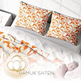 Monohome Orange Çiçekli Pamuk Saten Çift Kişilik Nevresim Takımı