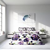 Monohome Purple Çiçekli Pamuk Saten Çift Kişilik Nevresim Takımı