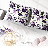 Monohome Purple Çiçekli Pamuk Saten Çift Kişilik Nevresim Takımı