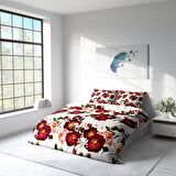 Monohome Red Rose Çiçekli Pamuk Saten Çift Kişilik Nevresim Takımı