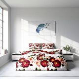 Monohome Red Rose Çiçekli Pamuk Saten Çift Kişilik Nevresim Takımı