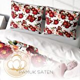 Monohome Red Rose Çiçekli Pamuk Saten Çift Kişilik Nevresim Takımı