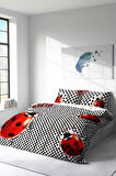 Nevresim Takımı %100 Doğal Pamuk Çift Kişilik 3d Digital Ladybug Naturel