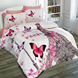 Monohome Butterfly Paris 3D Temalı Pamuk Saten Çift Kişilik Nevresim Takımı