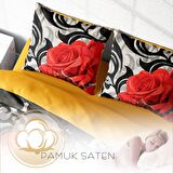 Monohome Rose1006 Çiçekli Pamuk Saten Çift Kişilik Nevresim Takımı