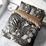 Monohome Gray Casual Çiçekli Pamuk Saten Çift Kişilik Nevresim Takımı