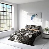 Monohome Gray Casual Çiçekli Pamuk Saten Çift Kişilik Nevresim Takımı