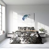 Monohome Gray Casual Çiçekli Pamuk Saten Çift Kişilik Nevresim Takımı