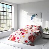 Monohome White Rose 3D Temalı Pamuk Saten Çift Kişilik Nevresim Takımı