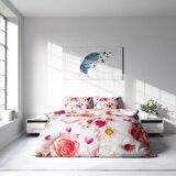 Monohome White Rose 3D Temalı Pamuk Saten Çift Kişilik Nevresim Takımı