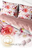 Nevresim Takımı %100 Doğal Pamuk Çift Kişilik 3d Digital White Rose