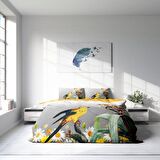 Monohome Yellow Parrot 3D Temalı Pamuk Saten Çift Kişilik Nevresim Takımı