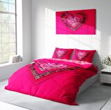 Monohome Pink Heart Aşk Temalı Pamuk Saten Çift Kişilik Nevresim Takımı