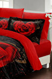 Nevresim Takımı %100 Doğal Pamuk Çift Kişilik 3d Digital Red Black Heart