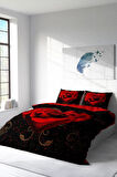Nevresim Takımı %100 Doğal Pamuk Çift Kişilik 3d Digital Red Black Heart