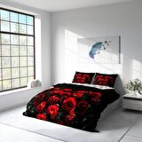 Monohome Red Roses Çiçekli Pamuk Saten Çift Kişilik Nevresim Takımı